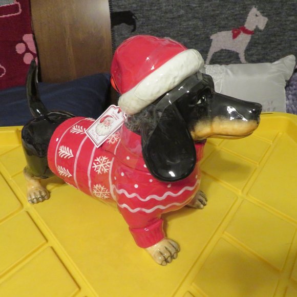 Rare Blue Sky Clayworks Dachshund 13' Large Cookie Jar Holiday - Picture 6 of 7